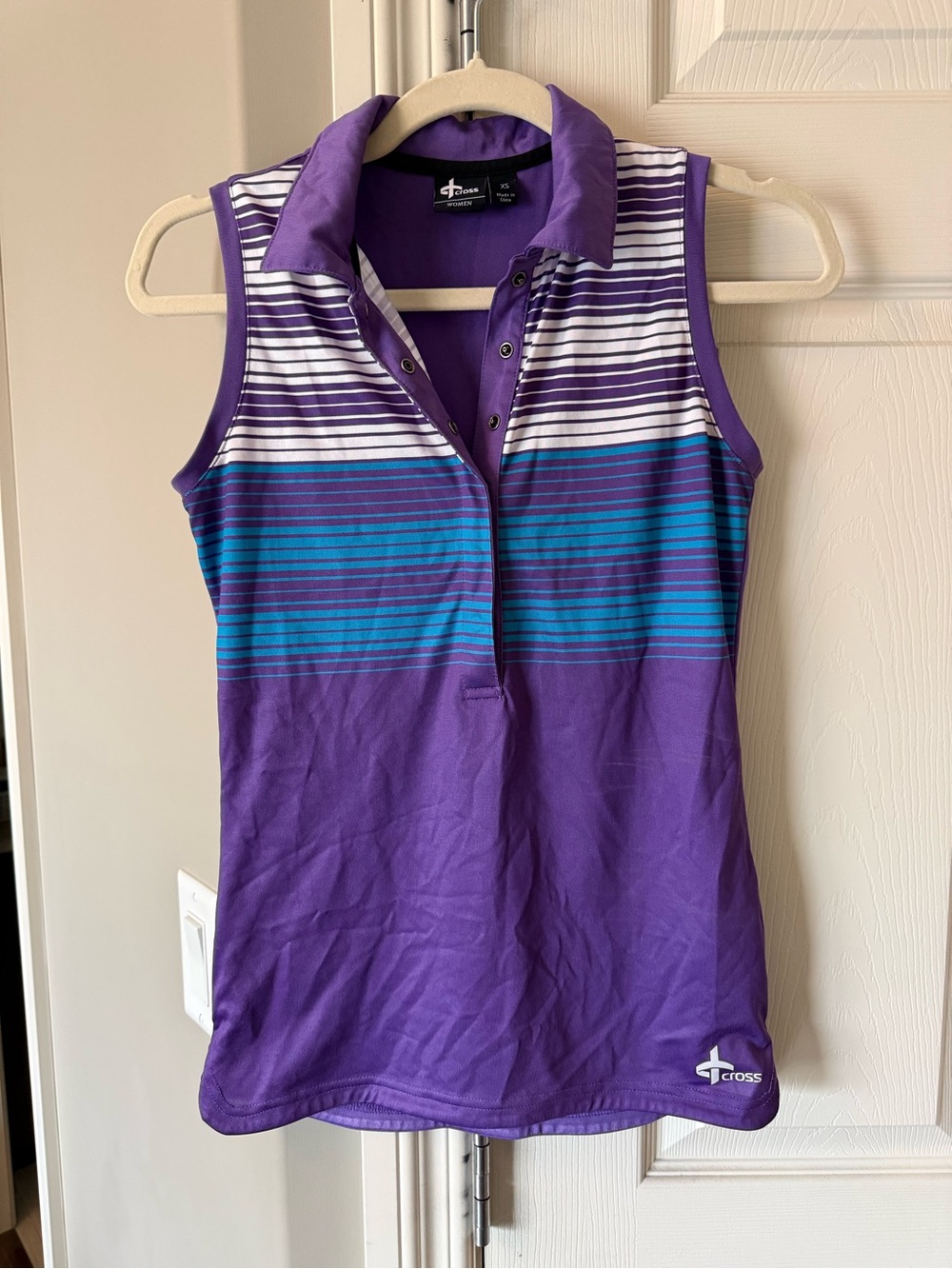 Sleeveless Purple Striped Polo Tank